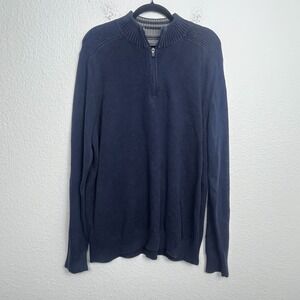 Eddie Bauer Sweater Mens TXL Navy Blue Cotton Tight Knit Ribbed Quarter Zip